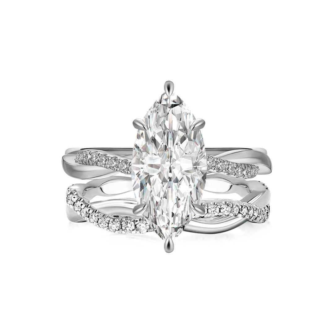 Moissanite 3.0Ct Twist Marquise Cut White Gold Wedding Ring Set