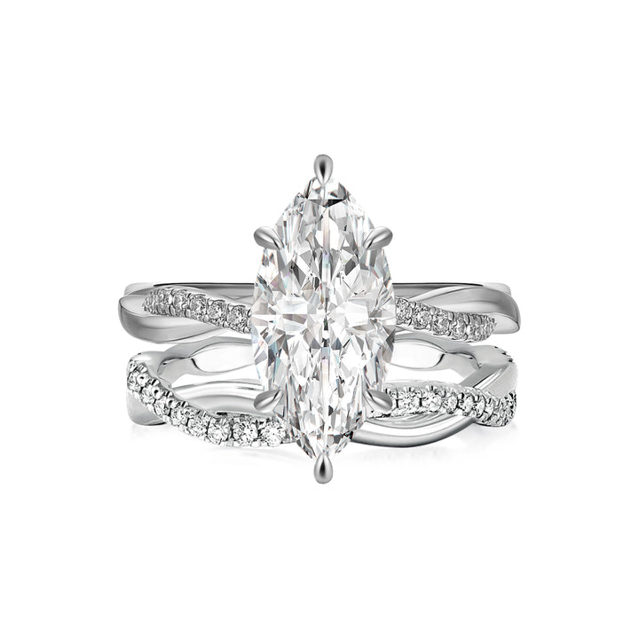 Moissanite 3.0Ct Twist Marquise Cut White Gold Wedding Ring Set