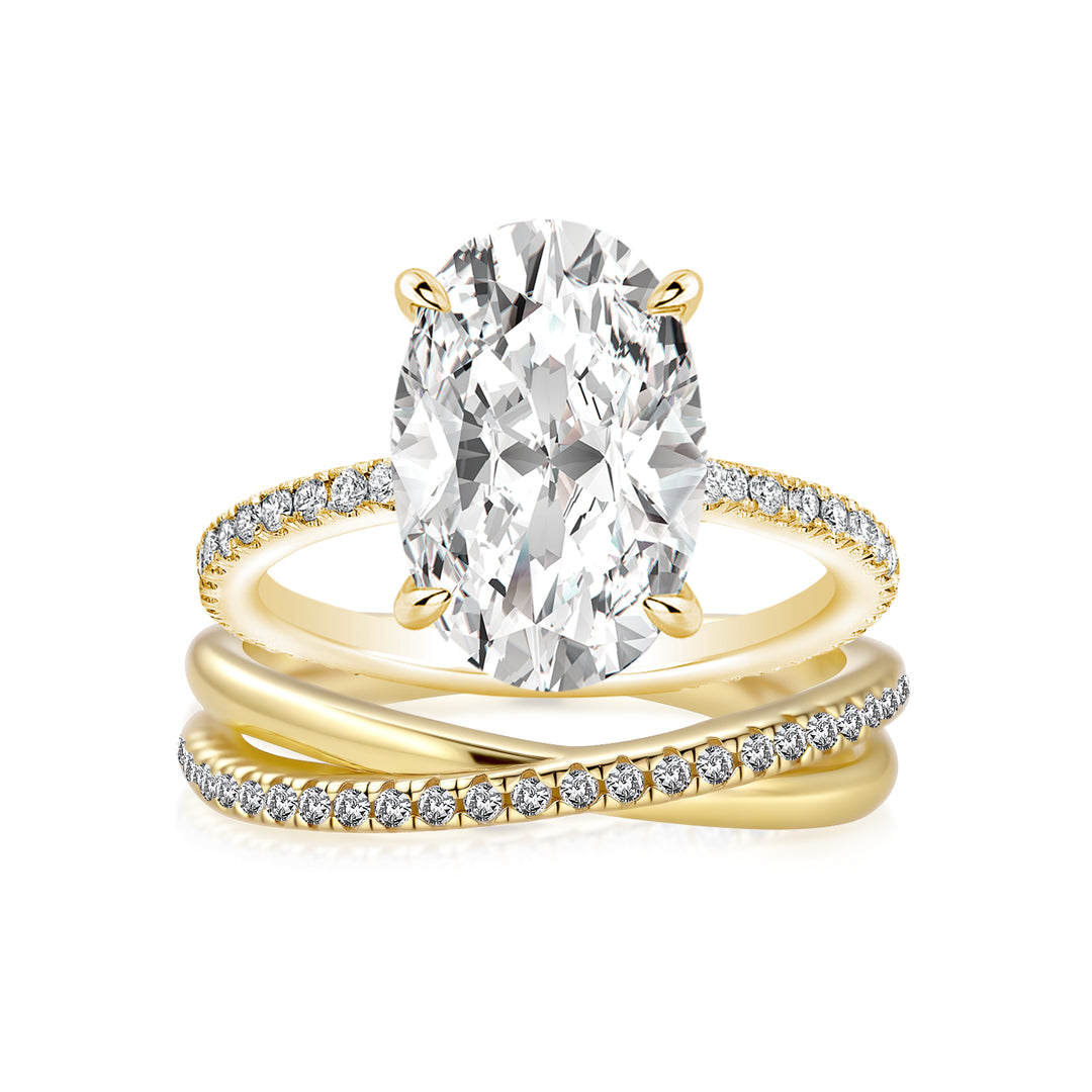 Moissanite 2PC 4.0 Ct Oval Cut Twist Yellow Gold Wedding Ring Set For Women