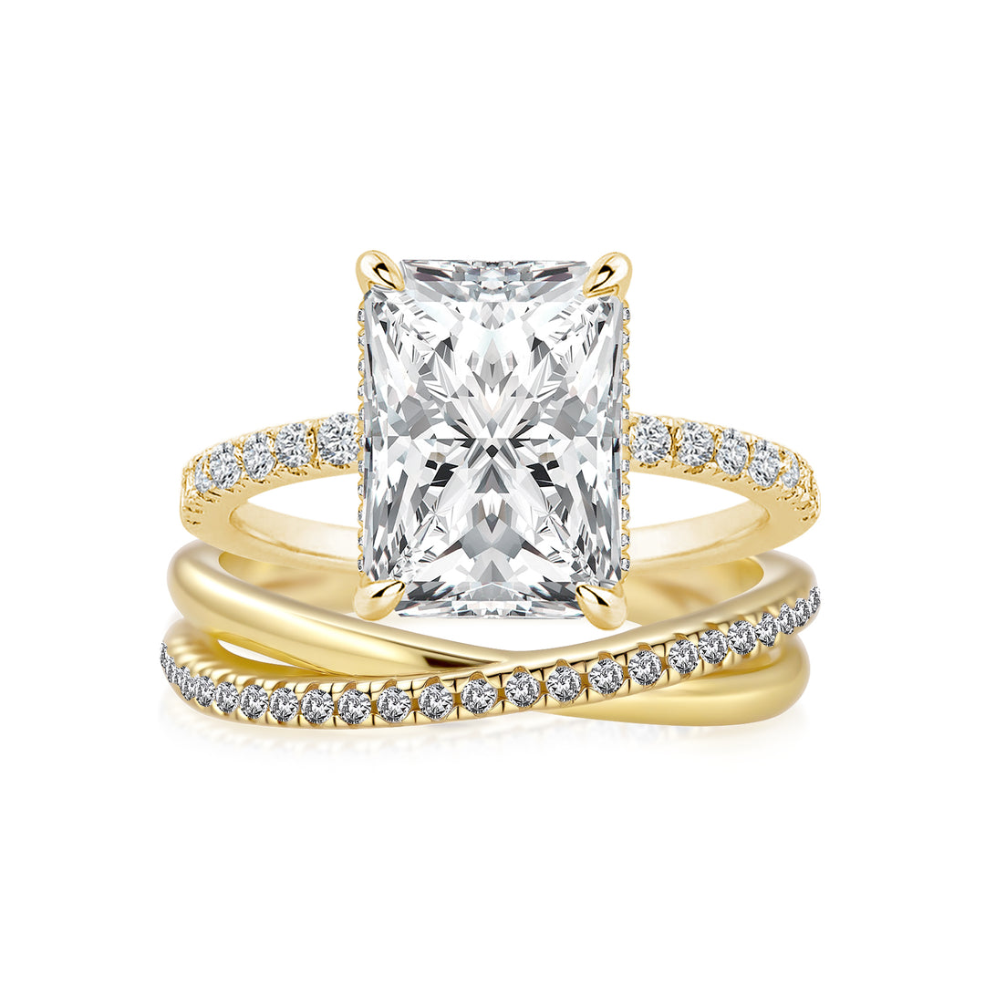 Moissanite 2PC 3.5 Ct Radiant Cut Twist Yellow Gold Wedding Ring Set For Women
