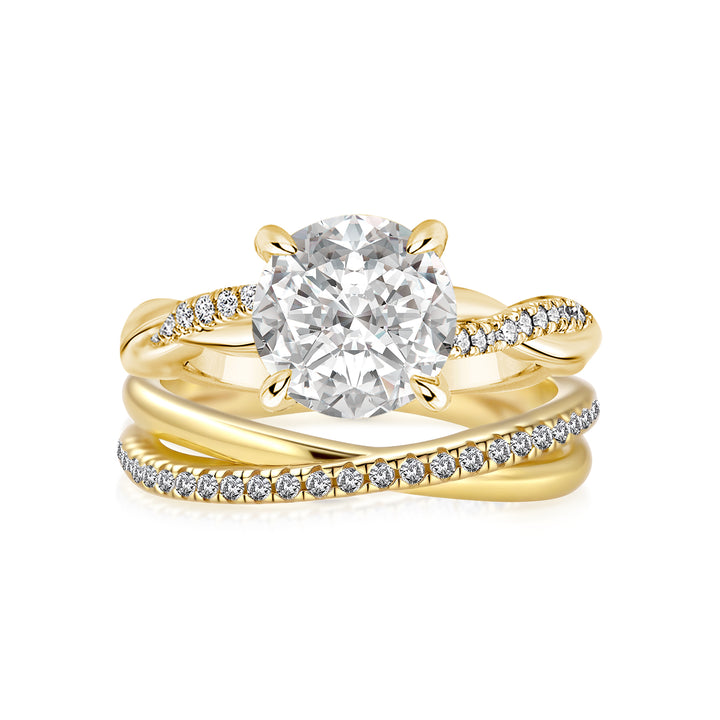 Moissanite 2PC 2.0 Ct Round Cut Twist Yellow Gold Wedding Ring Set For Women