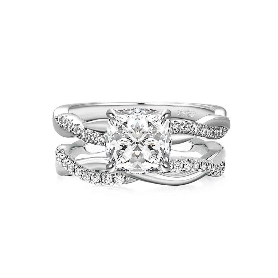Moissanite 2.0Ct Cushion Cut Twist Wedding Ring Travel Ring In Sterling Silver