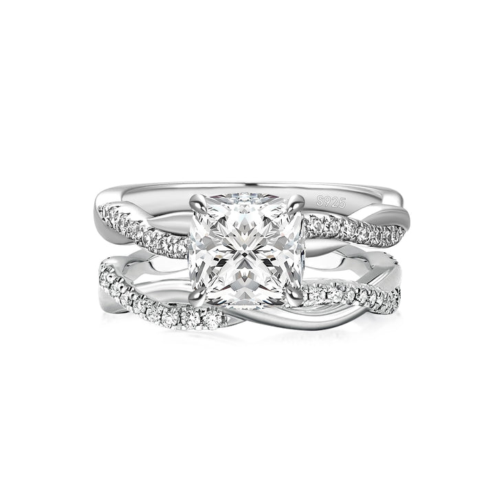 Moissanite 2.0Ct Cushion Cut Twist Wedding Ring Travel Ring In Sterling Silver