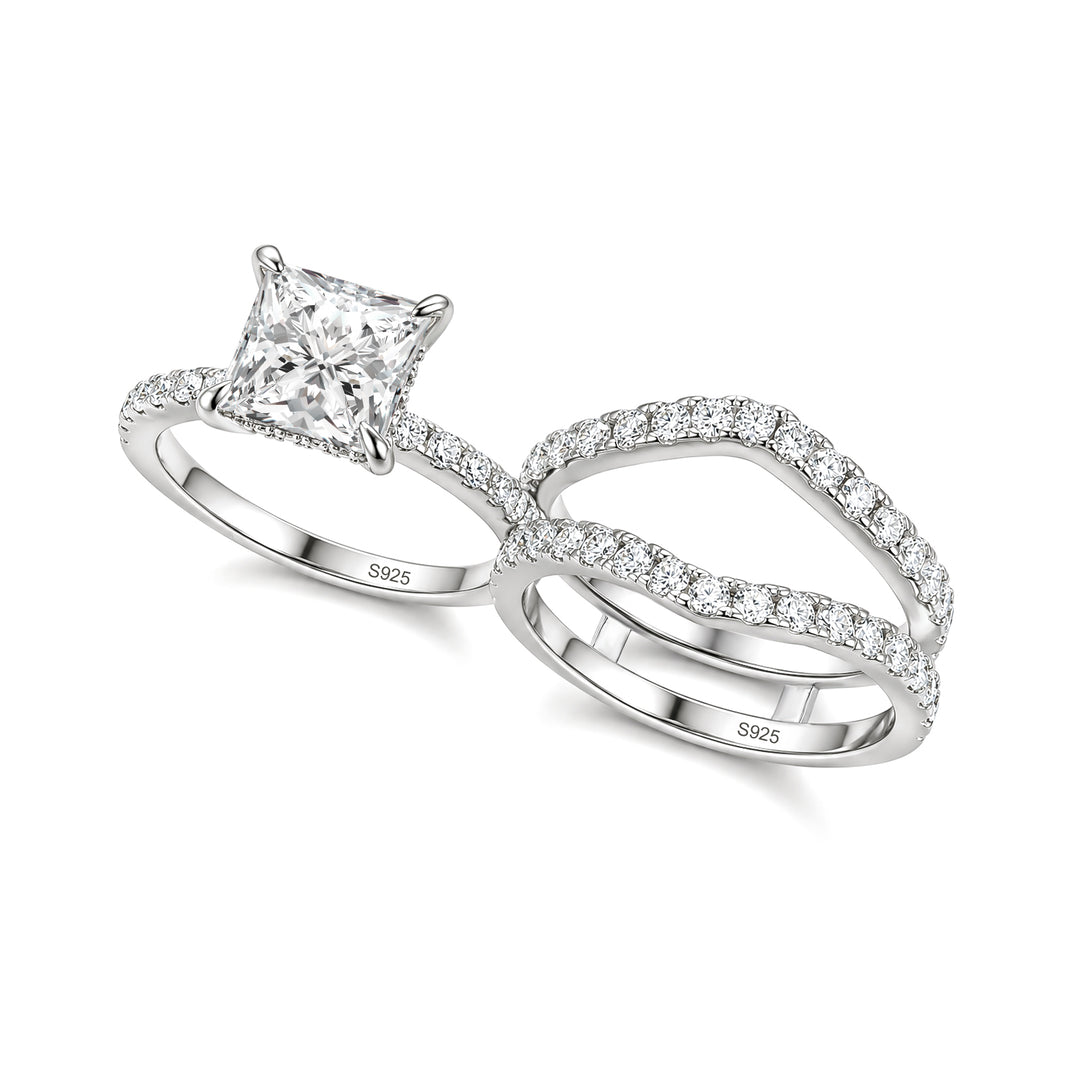 Moissanite 2.0Ct Princess Cut White Gold Wedding Ring with Enhancer Ring