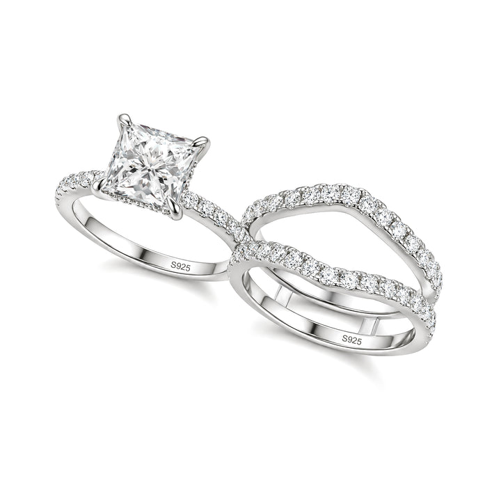 Moissanite 2.0Ct Princess Cut White Gold Wedding Ring with Enhancer Ring
