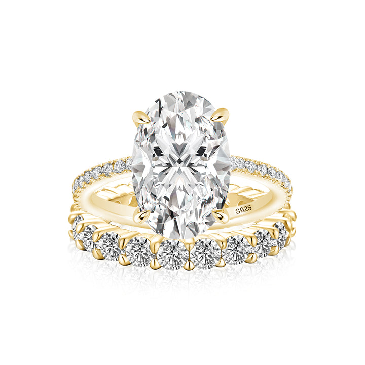 Moissanite 4.0Ct Oval Cut Hidden Halo 2PC Stackable Statement Ring Sets In Sterling Silver