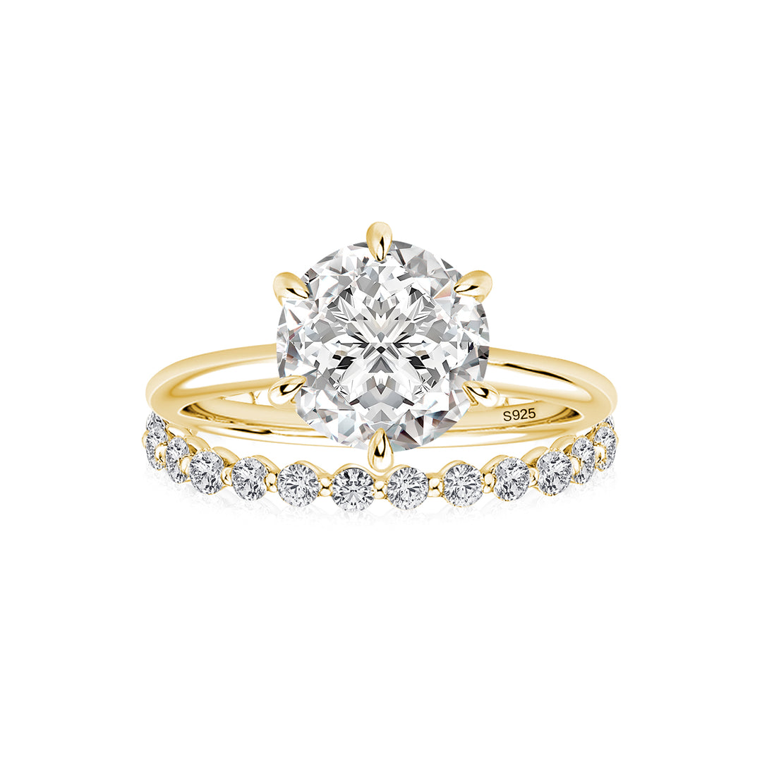 Moissanite 2.0Ct Solitaire Round Cut Engagement Ring with Round Cut Wedding Band