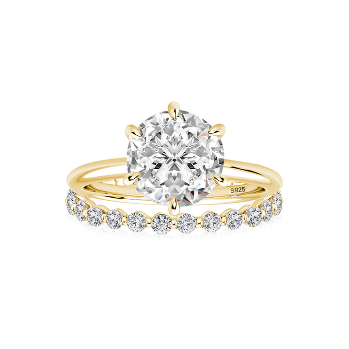 Moissanite 2.0Ct Solitaire Round Cut Engagement Ring with Round Cut Wedding Band