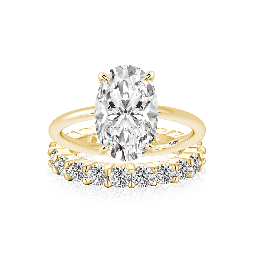 Moissanite 4.0Ct Oval Cut Yellow Gold Wedding Ring Set