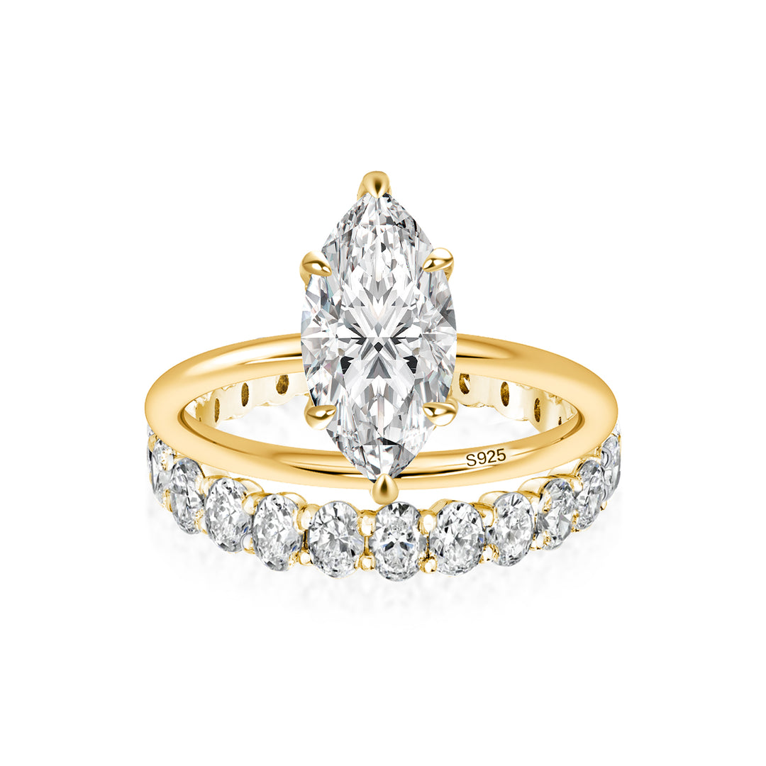 S925 Moissanite 2Ct Marquise Cut Engagement Ring With 3.0Ct Oval Full Pave Band Bridal Ring Set For Everyday Wear
