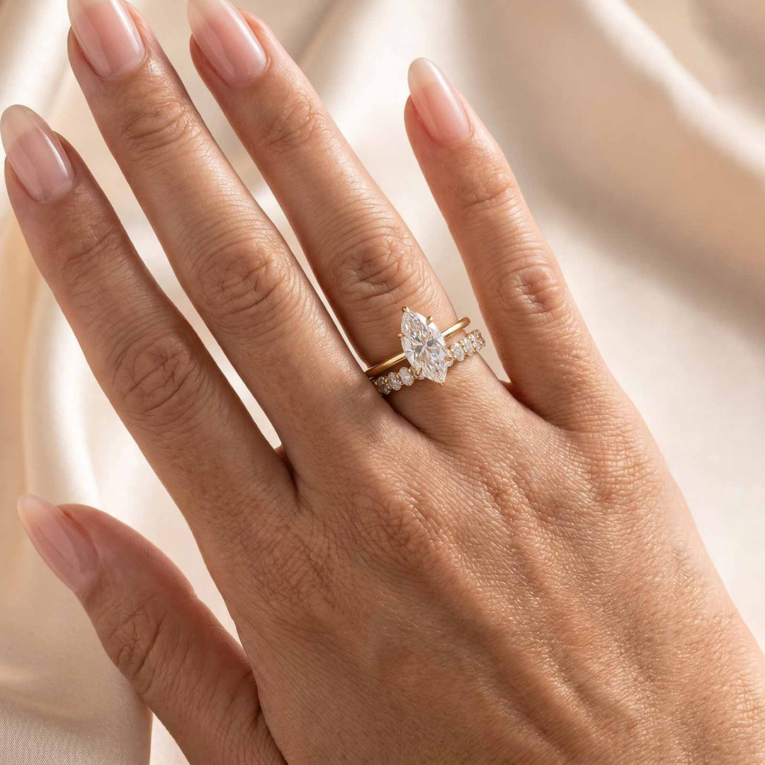 S925 Moissanite 2Ct Marquise Cut Engagement Ring With 3.0Ct Oval Full Pave Band Bridal Ring Set For Everyday Wear