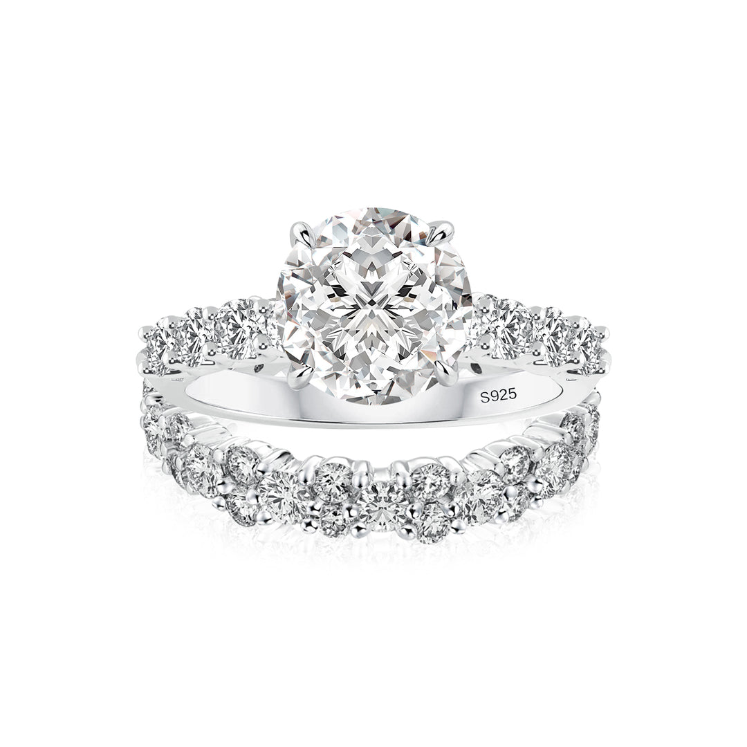 Rodiffy Moissanite S925 2.0Ct Round Cut 2PC Brival Ring Set Solitaire Promise Ring & Pavé Eternity Band