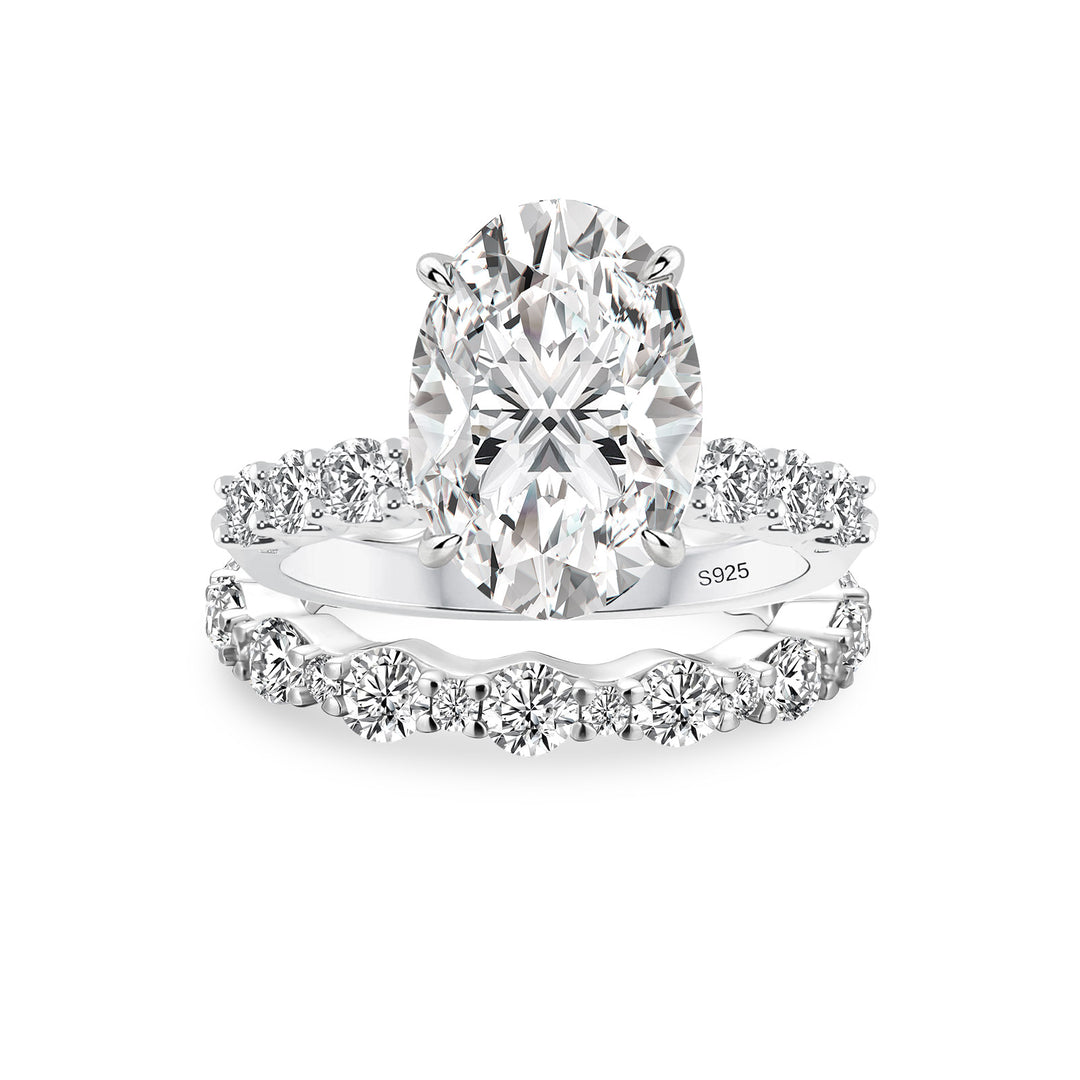 Rodiffy Moissanite 4.0Ct Oval Cut Engagement Ring With Round Cut Wedding Band Wedding Ring Set