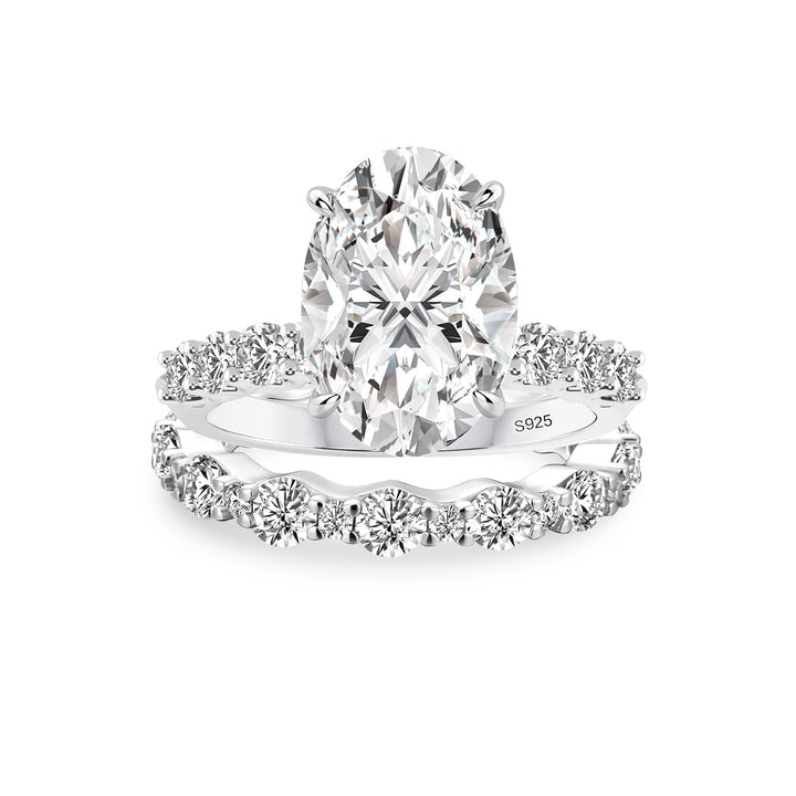 Rodiffy Moissanite 4.0Ct Oval Cut Engagement Ring With Round Cut Wedding Band Wedding Ring Set