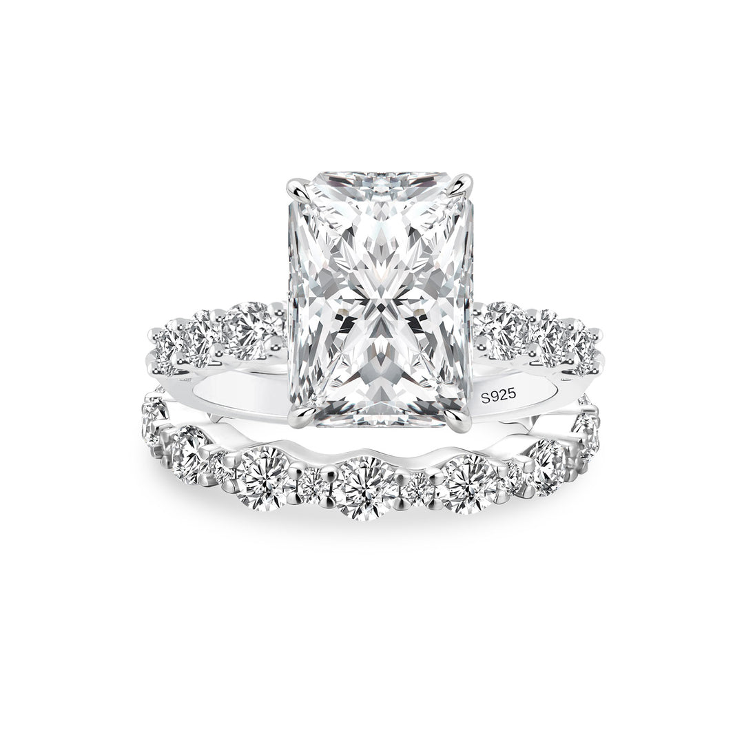 Rodiffy Moissanite 3.5Ct Radiant Cut Engagement Ring With Round Cut Wedding Band Wedding Ring Set