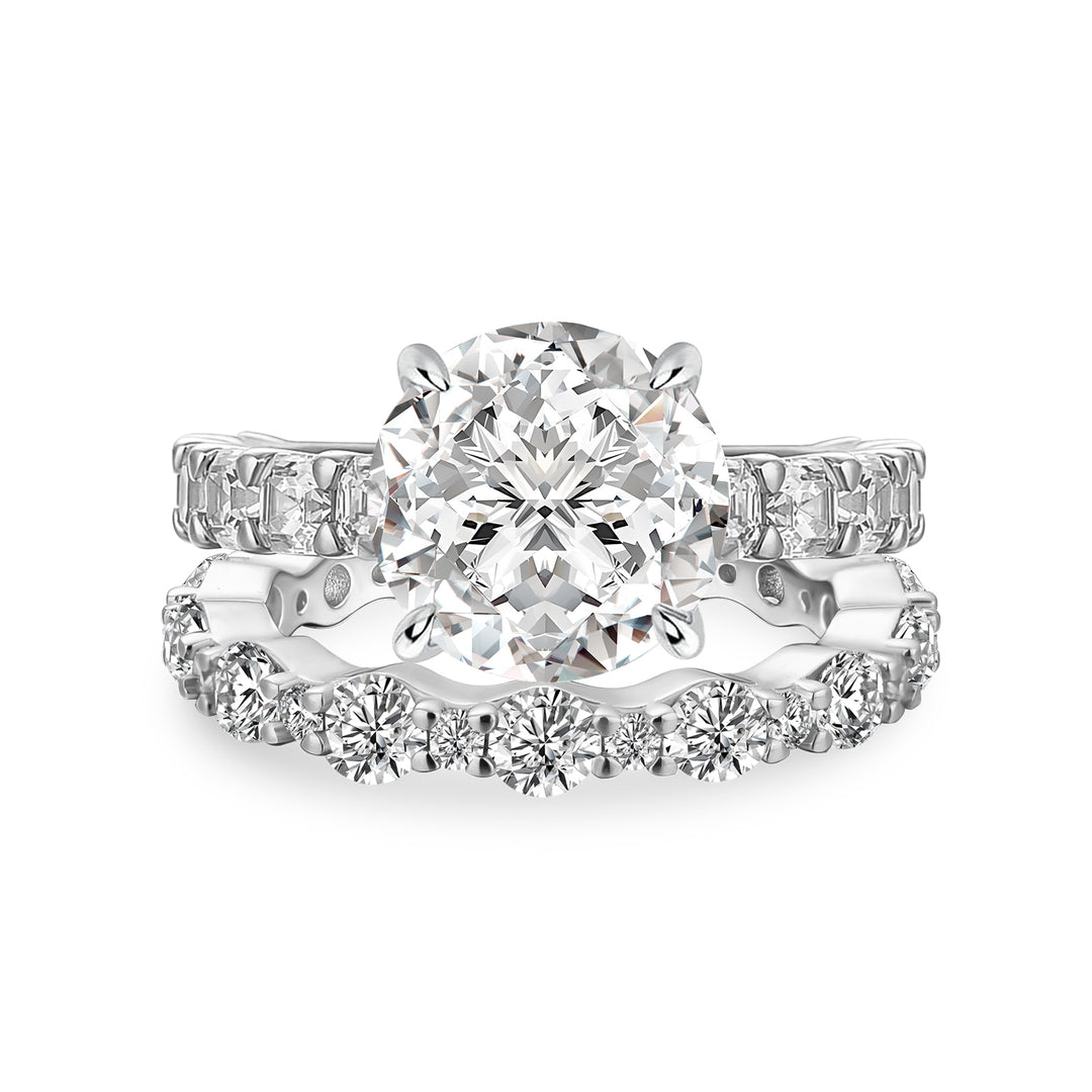 Moissanite 4.0Ct Oval Cut/Round Cut Engagement Ring With Round Cut/Asscher Cut Wedding Band Wedding Ring Set