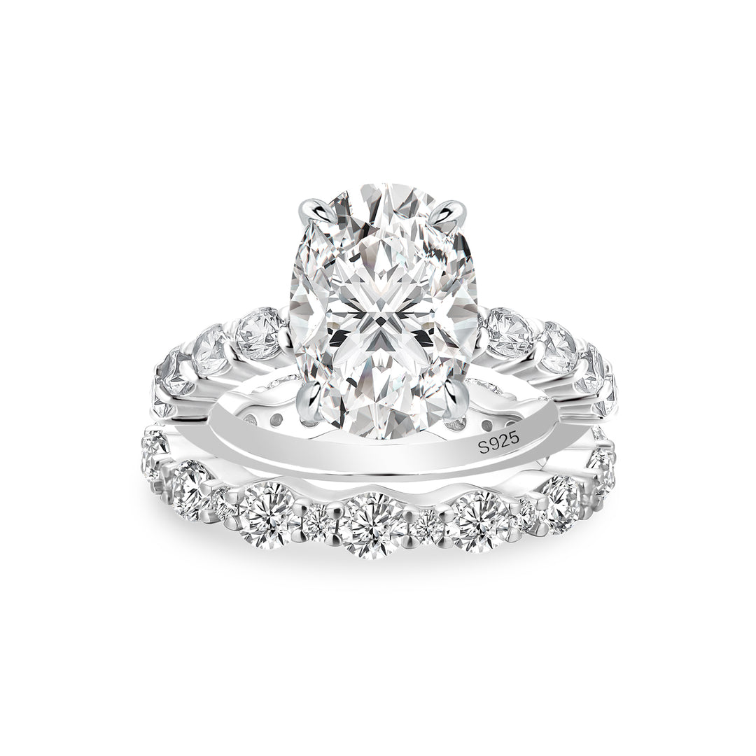 Rodiffy Moissanite 4.0Ct Oval Cut Engagement Ring With Round Cut/Asscher Cut Wedding Band Wedding Ring Set