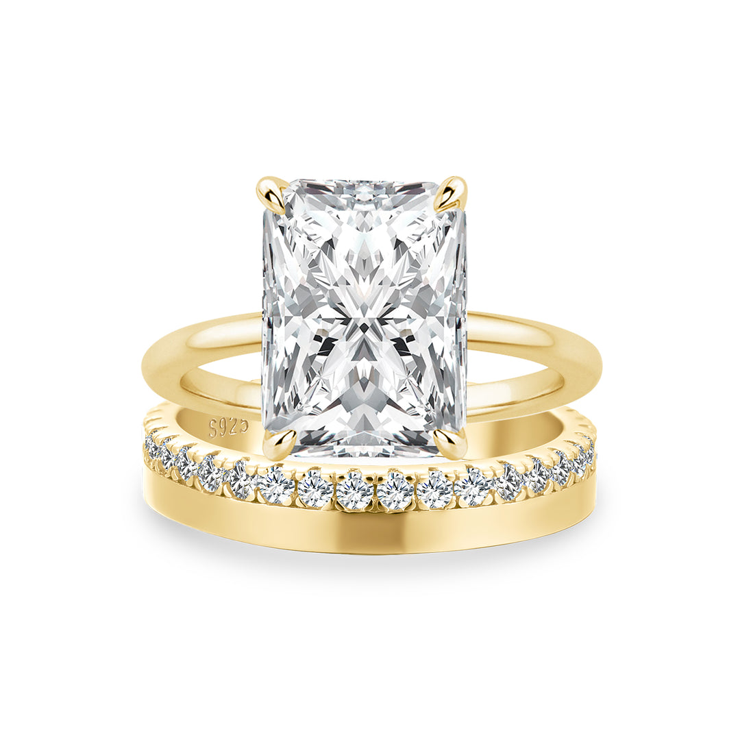 2PC Moissanite 4.5Ct Radiant Cut Solitaire Engagement Ring With Round Cut Wedding Band Wedding Ring Set