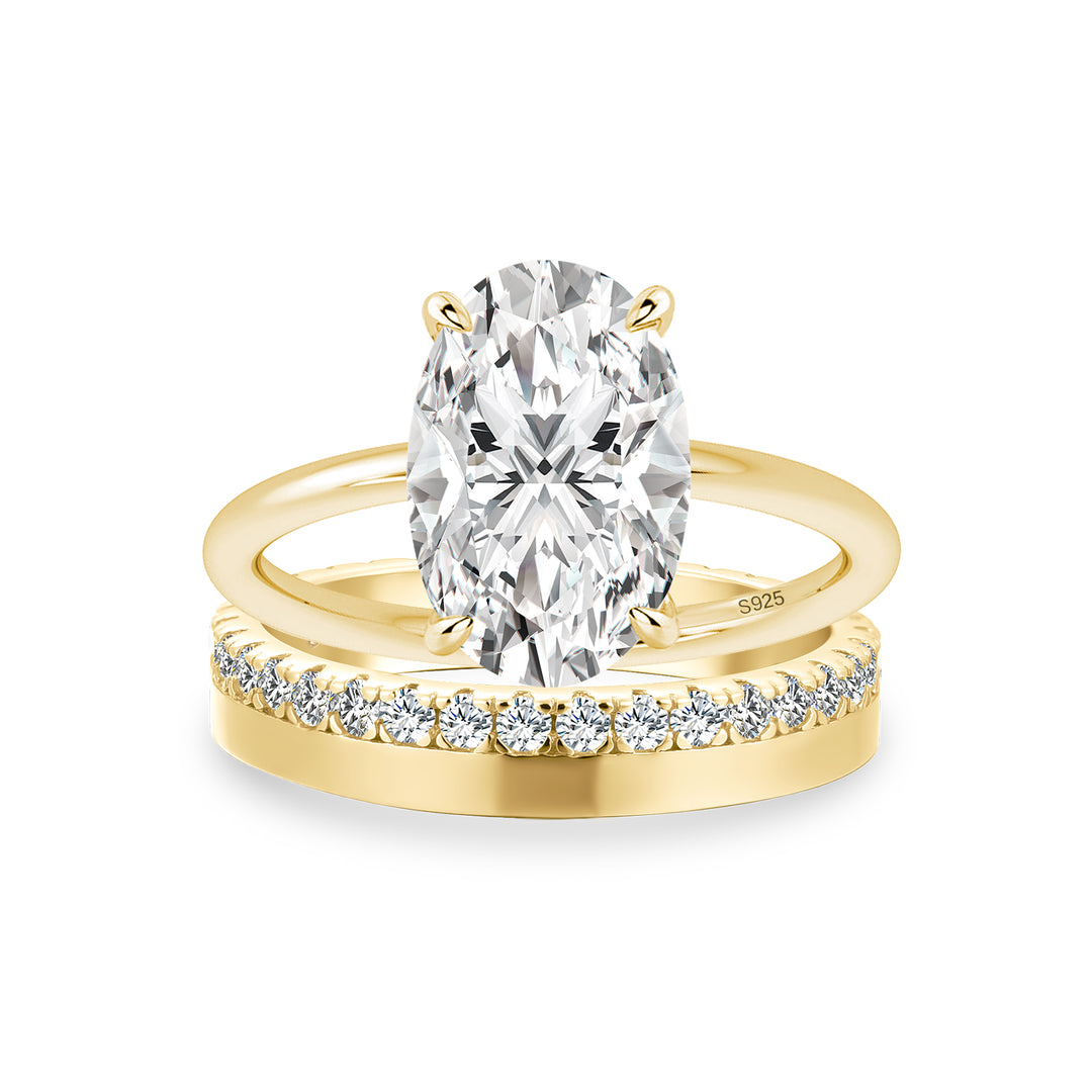 Moissanite 2PC 5.5Ct/4.0Ct Oval Cut Hidden Halo Engagement Ring With Round Cut Wedding Band Wedding Ring Set