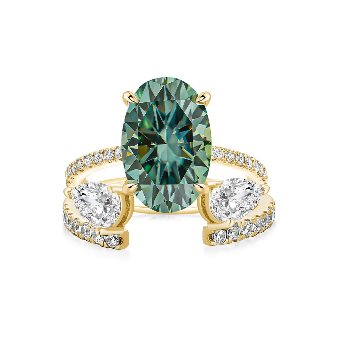 Rodiffy Moissanite 4.0Ct Oval Cut Yellow Gold Wedding Ring with Open Pear Cut Enhancer Ring