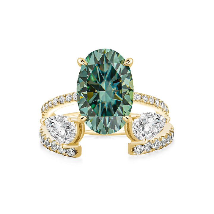Rodiffy Moissanite 4.0Ct Oval Cut Yellow Gold Wedding Ring with Open Pear Cut Enhancer Ring