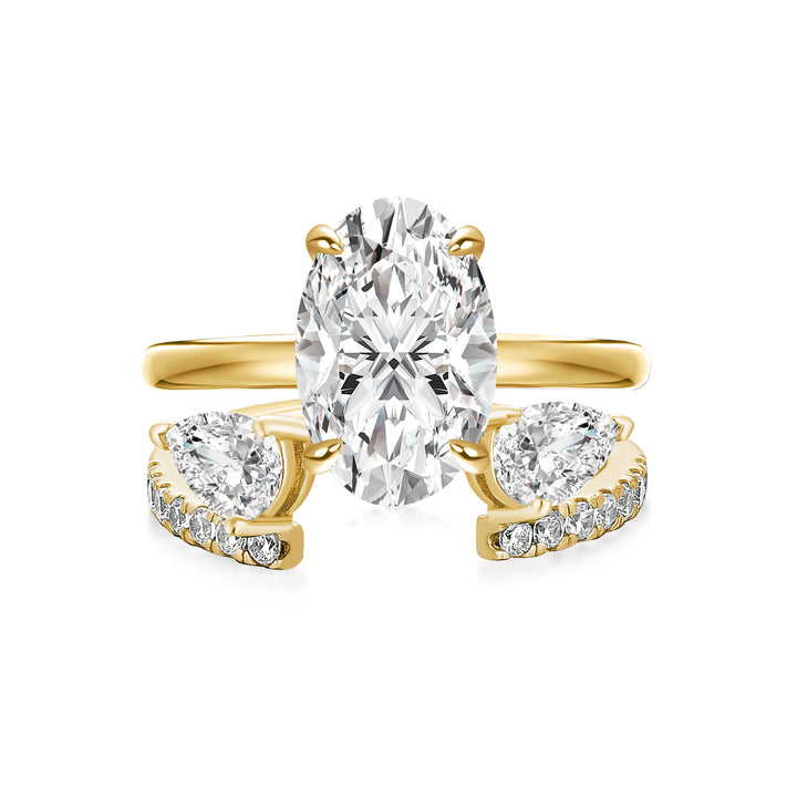 Moissanite 3.0Ct/4.0Ct Solitaire Oval Cut Engagement Ring With Pear Cut Wedding Band Wedding Ring Set
