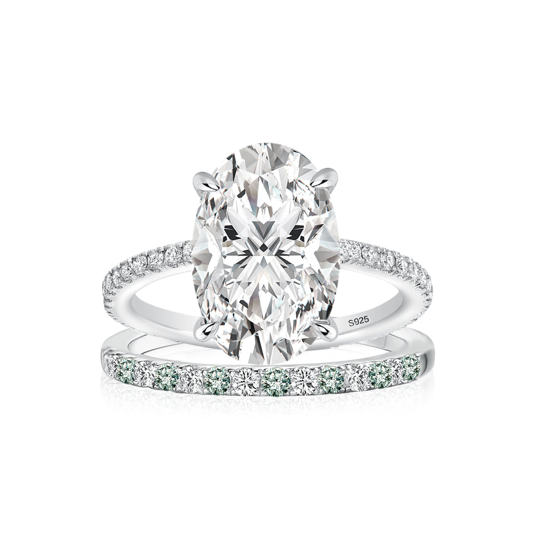 Moissanite 4.0Ct Oval Cut/3.5Ct Radiant Cut Engagement Ring With Green & White Round Cut Wedding Band