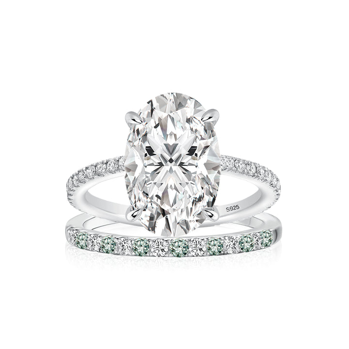 Rodiffy Moissanite 4.0Ct Oval Cut Engagement Ring With Green &amp; White Round Cut Wedding Band