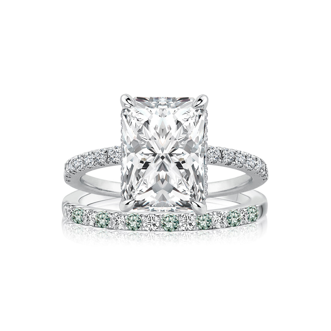 Rodiffy Moissanite 3.5Ct Radiant Cut Engagement Ring With Green & White Round Cut Wedding Band