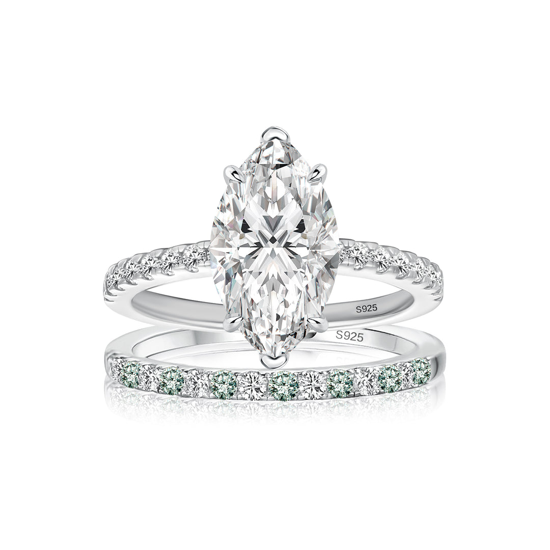 Rodiffy Moissanite 2.0Ct Marquise Cut Engagement Ring With Green & White Round Cut Wedding Band