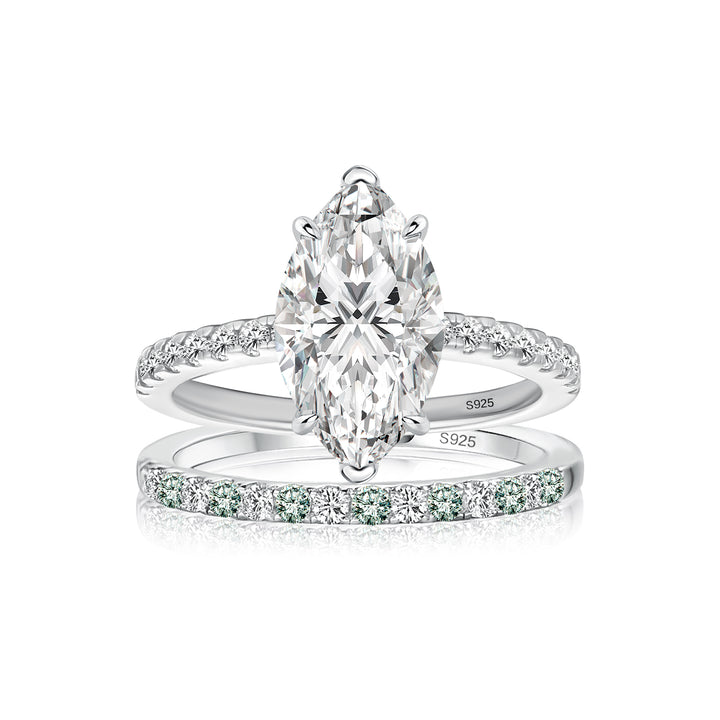Rodiffy Moissanite 2.0Ct Marquise Cut Engagement Ring With Green &amp; White Round Cut Wedding Band