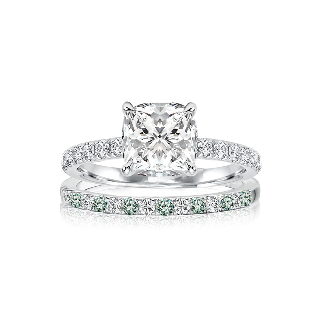 Rodiffy Moissanite 2.0Ct Cushion Cut Engagement Ring With Green & White Round Cut Wedding Band