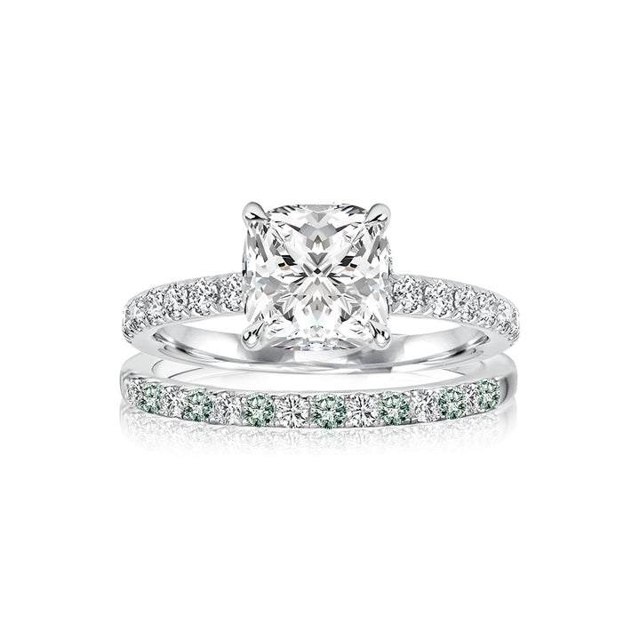 Rodiffy Moissanite 2.0Ct Cushion Cut Engagement Ring With Green &amp; White Round Cut Wedding Band