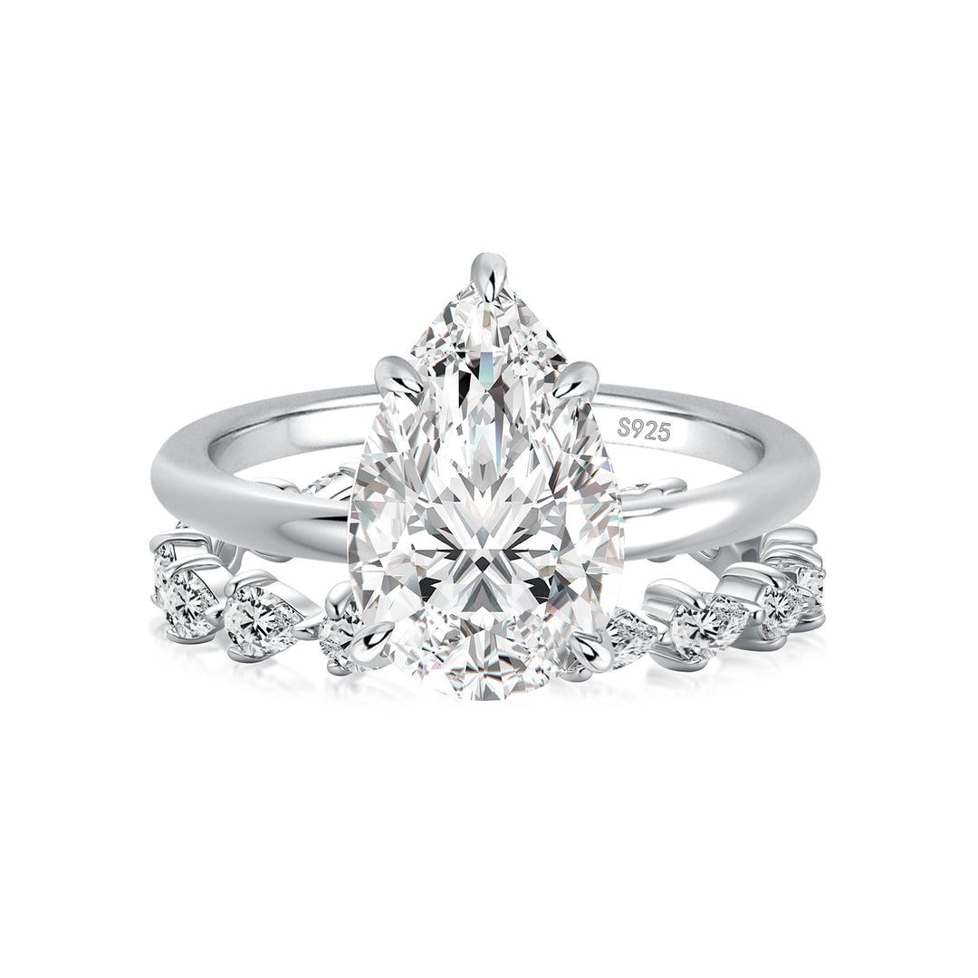 Rodiffy 2PC Moissanite 4.0Ct Pear Cut Engagement Ring With Pear Cut Wedding Band Wedding Ring Set