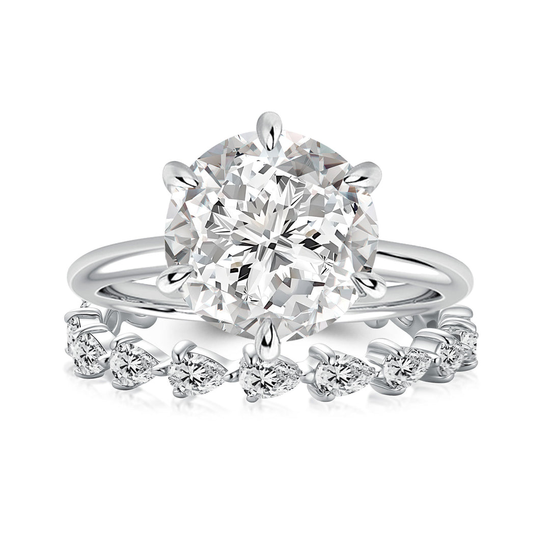 2PC Moissanite 4.0Ct Round Cut /Pear Cut Engagement Ring With Pear Cut Wedding Band Wedding Ring Set