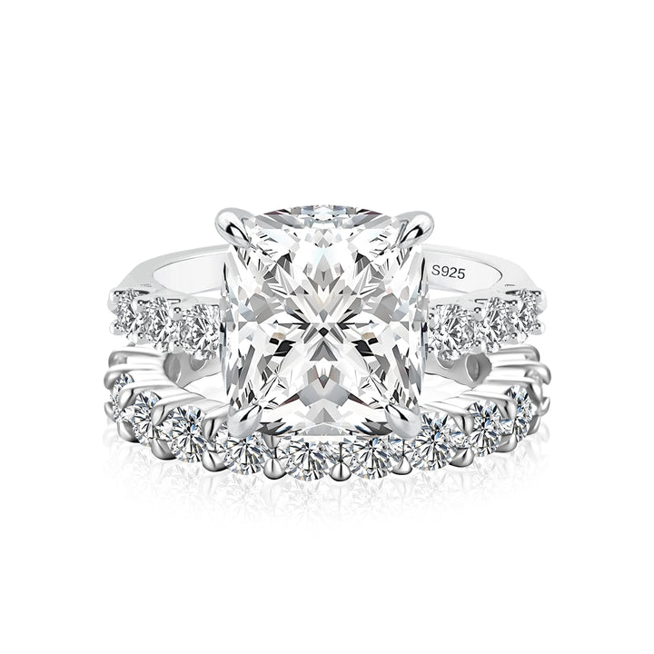 Rodiffy Moissanite 3.0Ct Cushion Cut Side Stone White Gold Engagement Ring with Pavé Eternity Ring