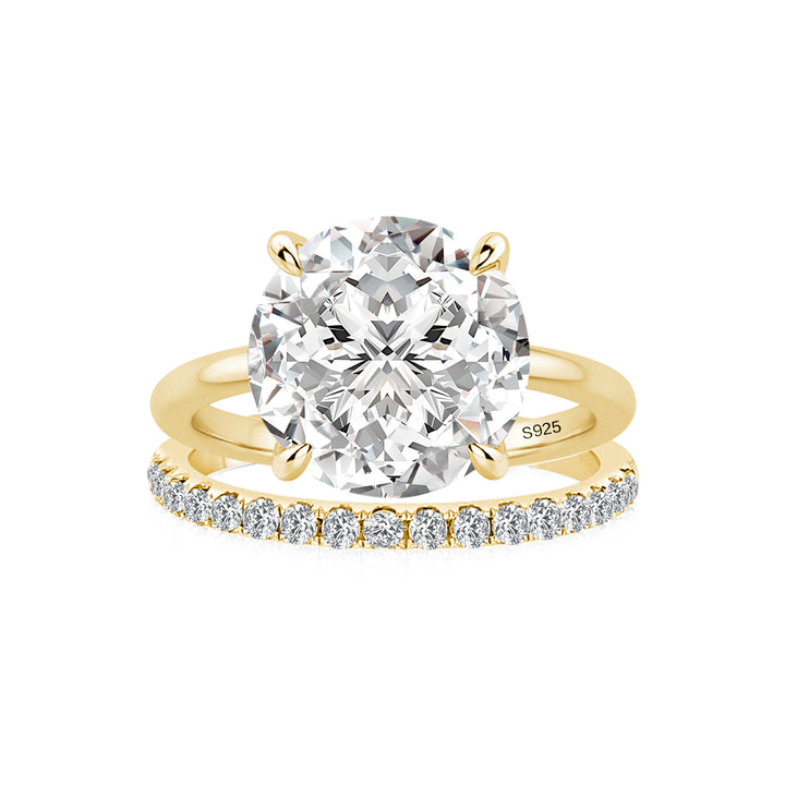 Moissanite 4.0Ct Solitaire Round Cut Yellow Gold Engagement Ring with Eternity Thin Wedding Band
