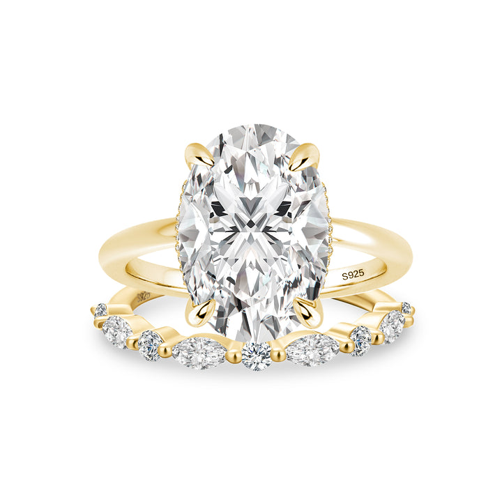 Moissanite 5.5Ct Solitaire Oval Cut Yellow Gold Engagement Ring with Marquise&amp; Oval Cut Wedding Band