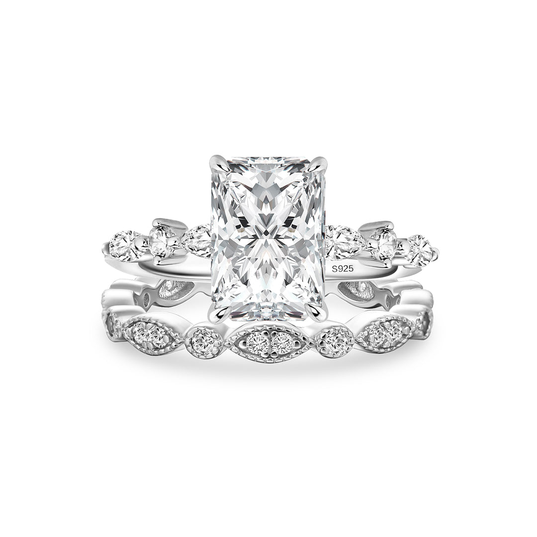 Moissanite 3.5Ct Side Stone Radiant Cut White Gold Wedding Ring Set