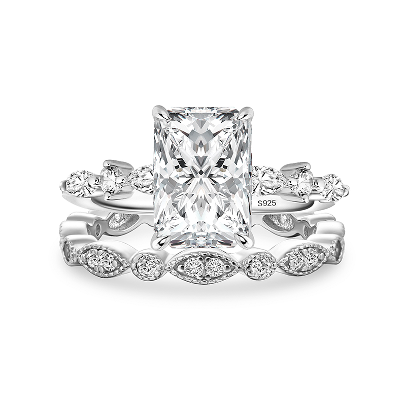 Moissanite 3.5Ct Side Stone Radiant Cut White Gold Wedding Ring Set