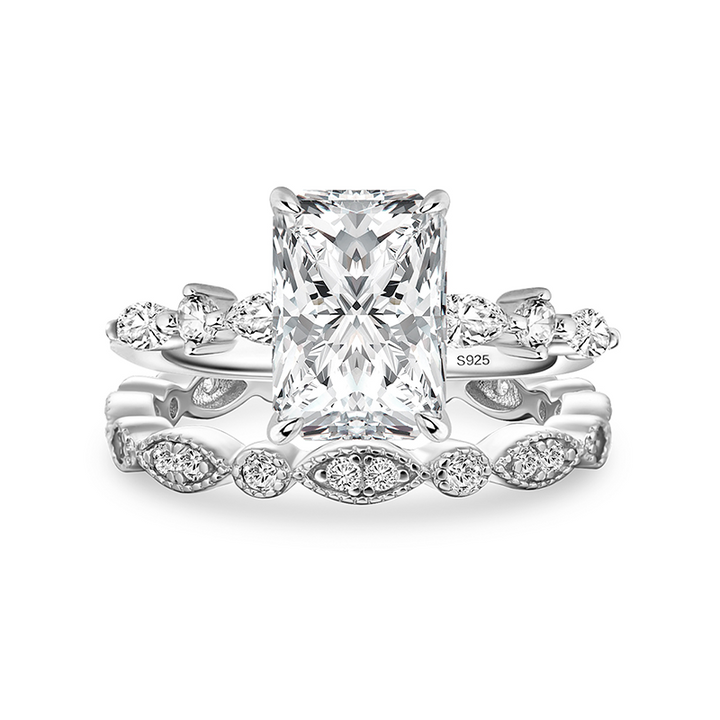 Moissanite 3.5Ct Side Stone Radiant Cut White Gold Wedding Ring Set