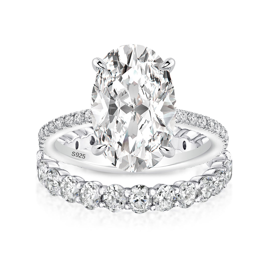 Moissanite 4.0Ct Hidden Halo Oval Cut White Gold Engagement Ring with 3.0Ct Oval Cut Wedding Band