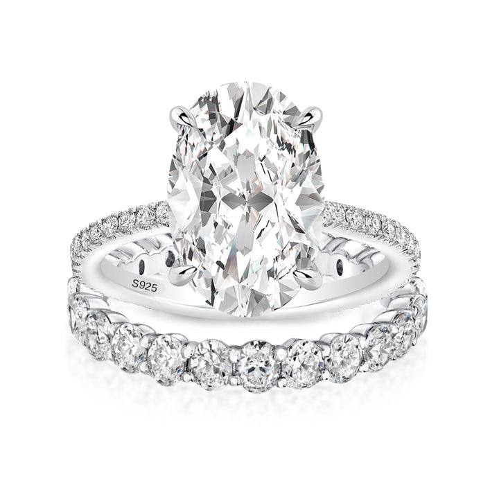 Moissanite 4.0Ct Hidden Halo Oval Cut Engagement Ring with 3.0Ct Oval Cut Wedding Band
