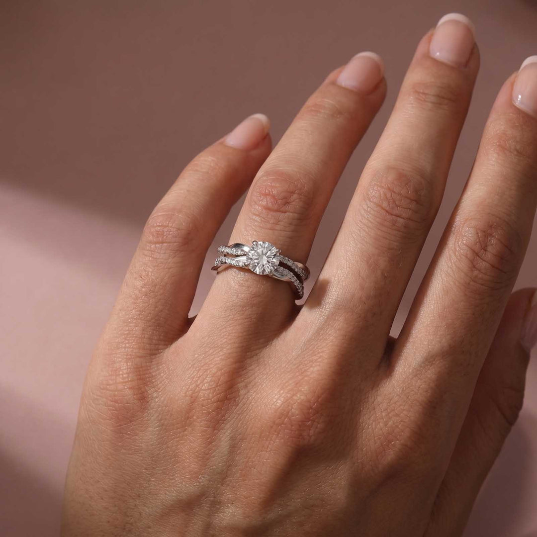 Rodiffy Moissanite 2.0 Ct/1.0Ct Twist White Gold Pave Wedding Ring Set