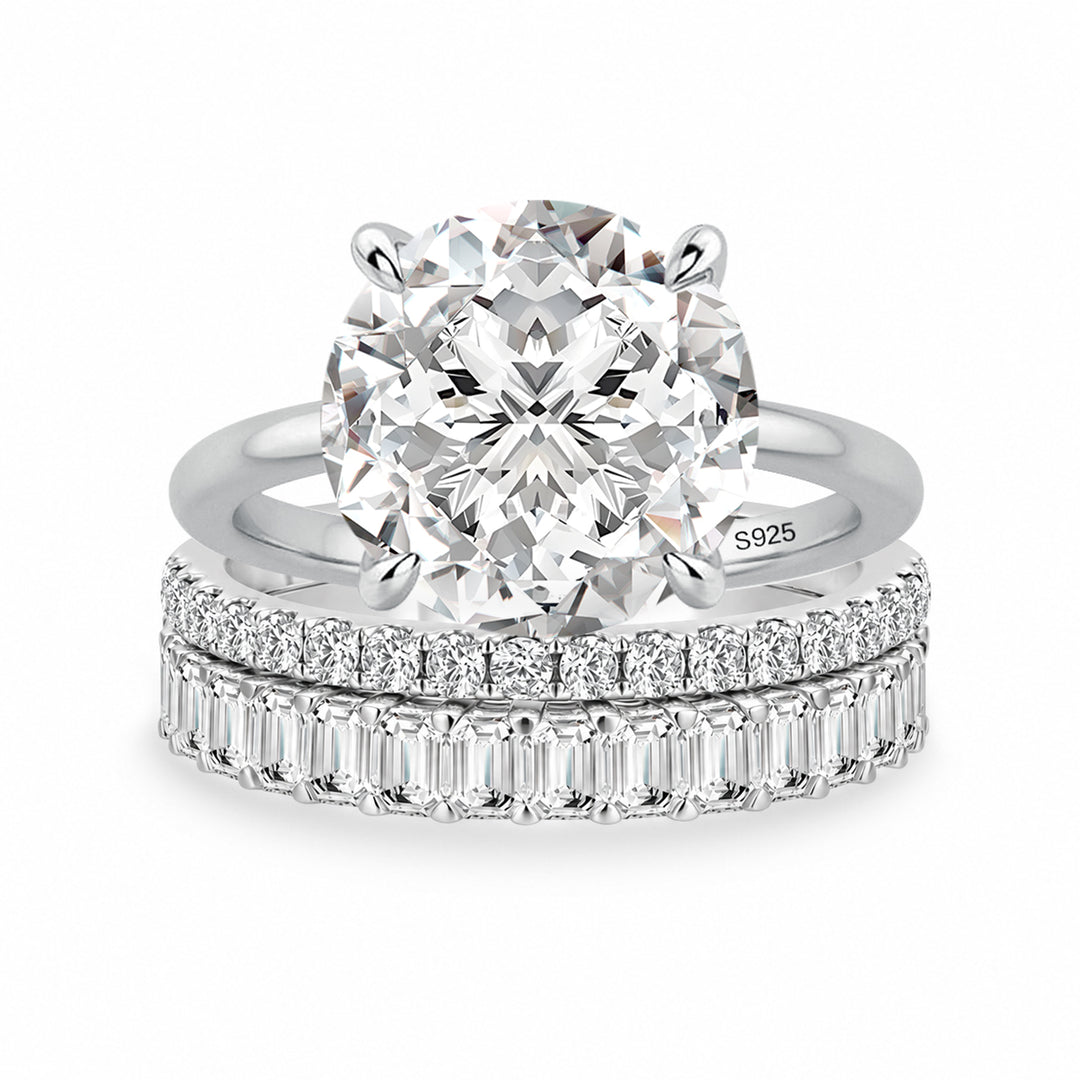 Rodiffy Moissanite S925 4.0Ct Solitaire Round Cut Engagement Ring in Sterling Silver with Classic Wedding Band