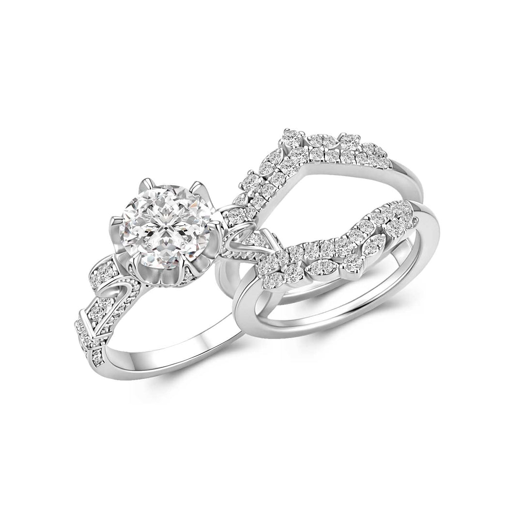Rodiffy Moissanite 2.0Ct Round Cut Engagement Ring with 1.65Ct Enhancer Wedding Band
