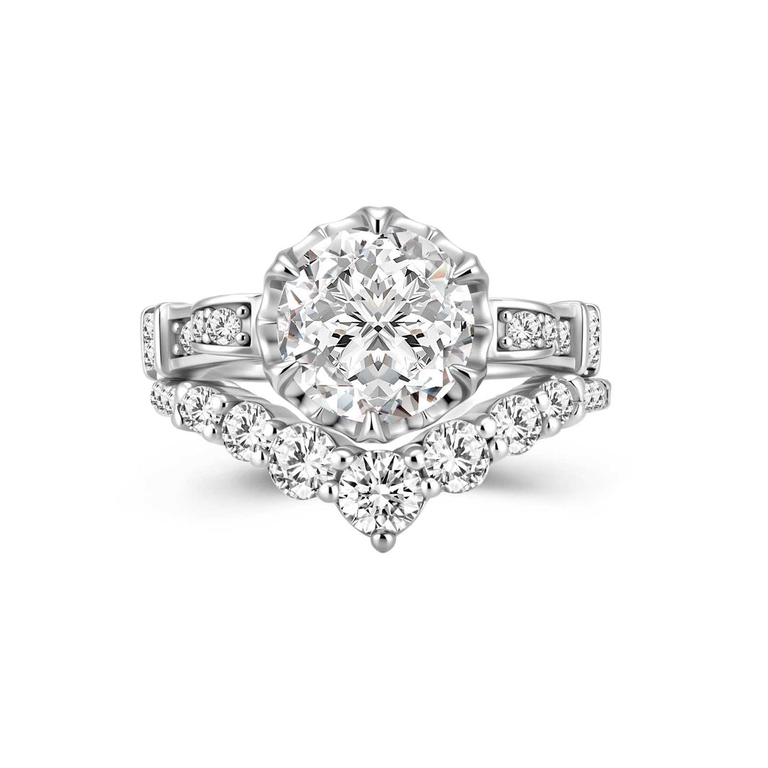 Rodiiffy Moissanite 2.0Ct Round Cut Engagement Ring with 0.5Ct Round Wedding Band