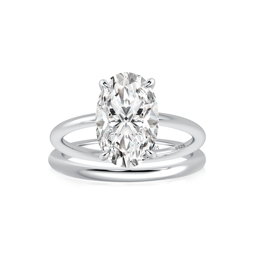 Rodiffy Moissanite 4.0Ct Solitaire Oval Cut White Gold Engagement Ring with Plain Wedding Band