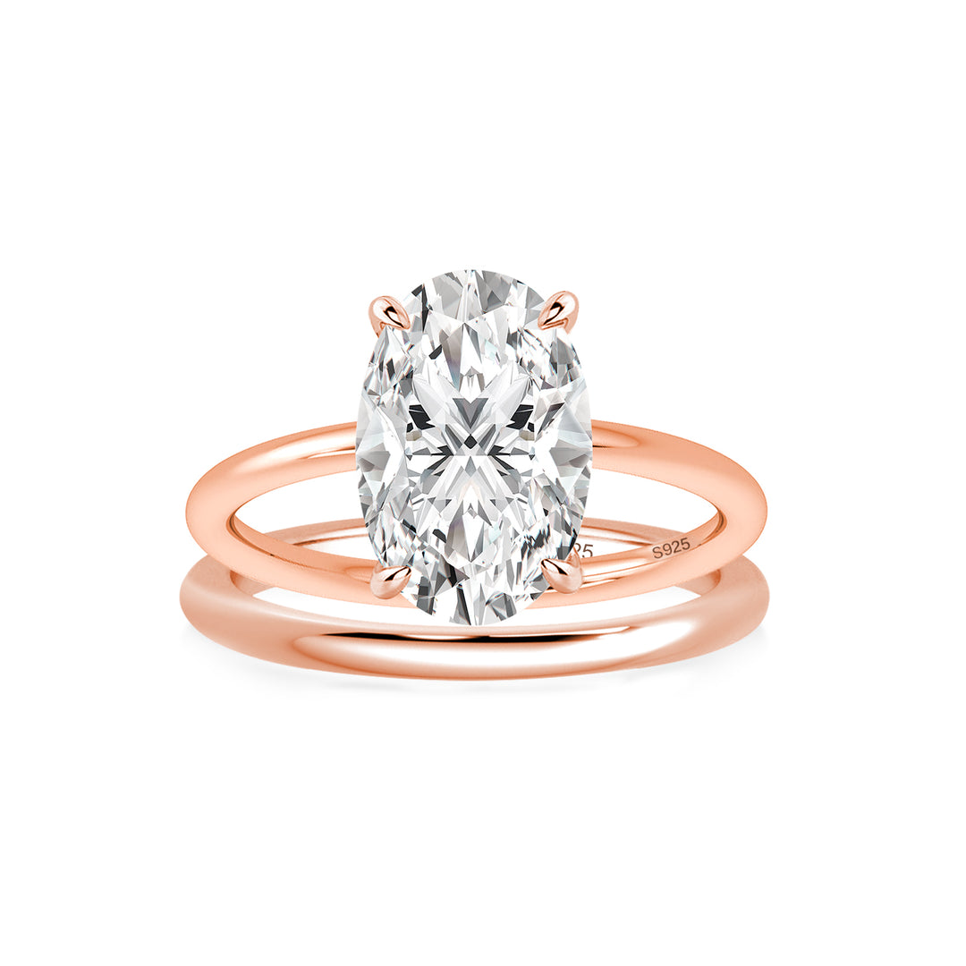 Rodiffy Moissanite 4.0Ct Solitaire Oval Cut Rose Gold Engagement Ring with Plain Wedding Band
