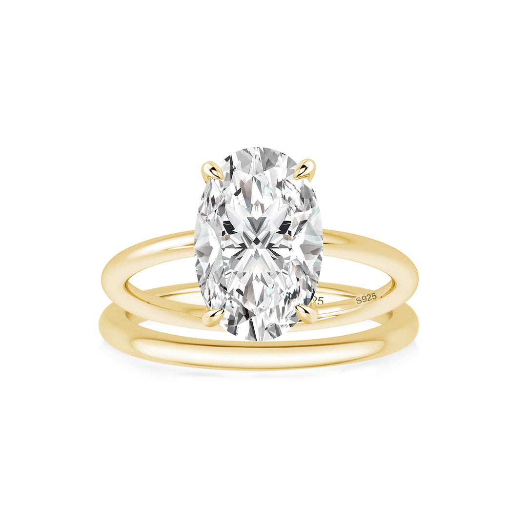 Rodiffy Moissanite 4.0Ct Solitaire Oval Cut Yellow Gold Engagement Ring with Plain Wedding Band